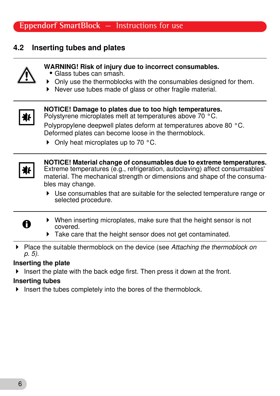 2 inserting tubes and plates, Eppendorf smartblock — instructions for use | Eppendorf SmartBlock User Manual | Page 6 / 12