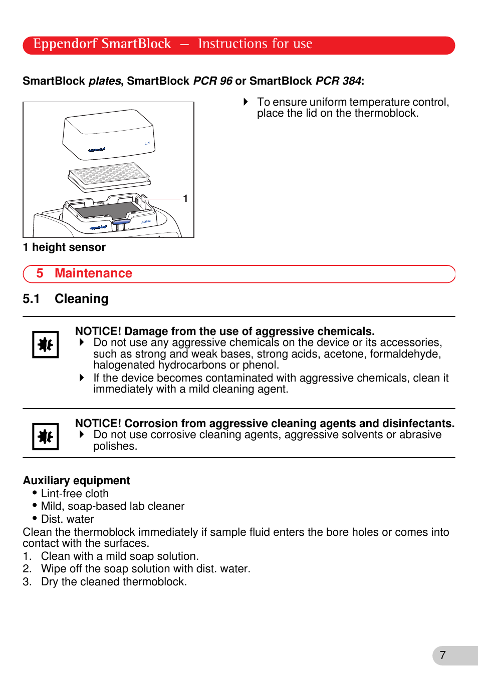 5 maintenance, 1 cleaning, Eppendorf smartblock — instructions for use | Eppendorf SmartBlock User Manual | Page 7 / 12