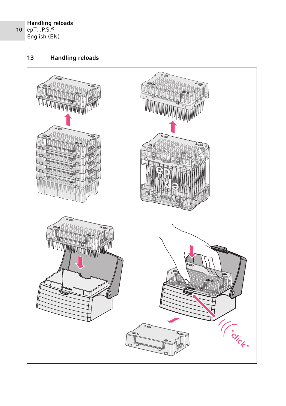 13 handling reloads, Click | Eppendorf epT.I.P.S.Version B User Manual | Page 10 / 12