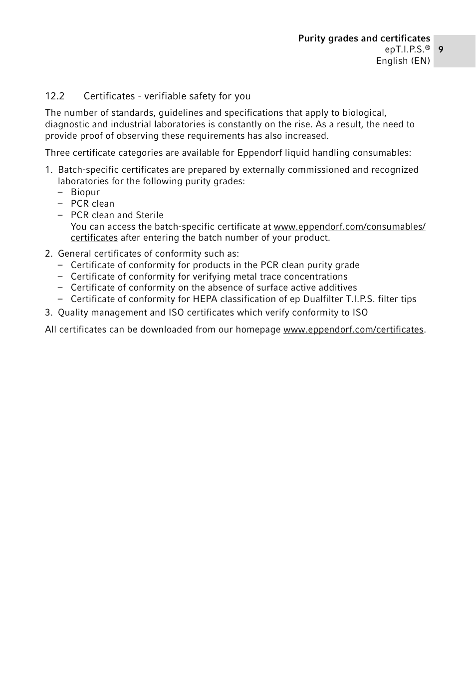 2 certificates - verifiable safety for you, Certificates - verifiable safety for you | Eppendorf epT.I.P.S.Version B User Manual | Page 9 / 12