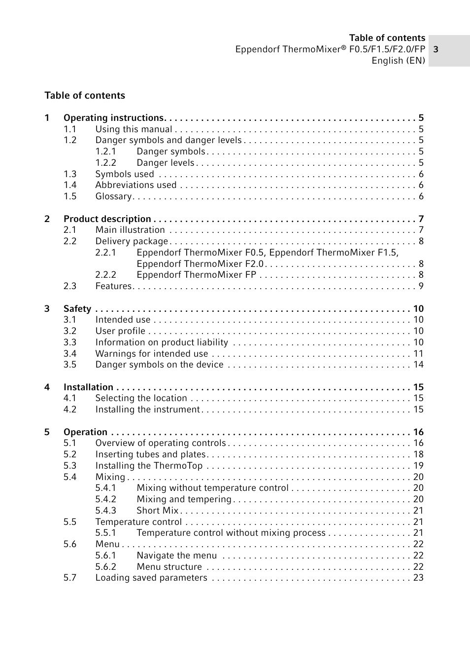 Eppendorf ThermoMixer FP User Manual | Page 3 / 40