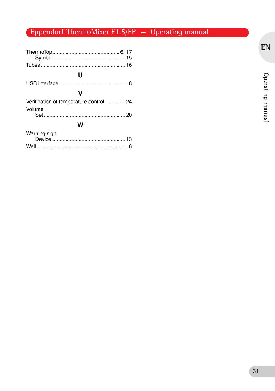 Eppendorf thermomixer f1.5/fp — operating manual | Eppendorf ThermoMixer FP User Manual | Page 31 / 36