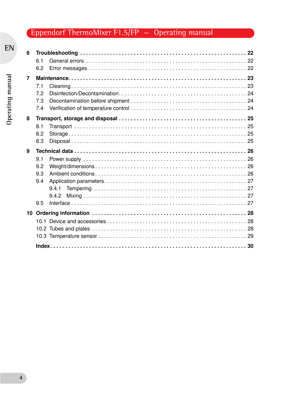 Eppendorf thermomixer f1.5/fp — operating manual | Eppendorf ThermoMixer FP User Manual | Page 4 / 36