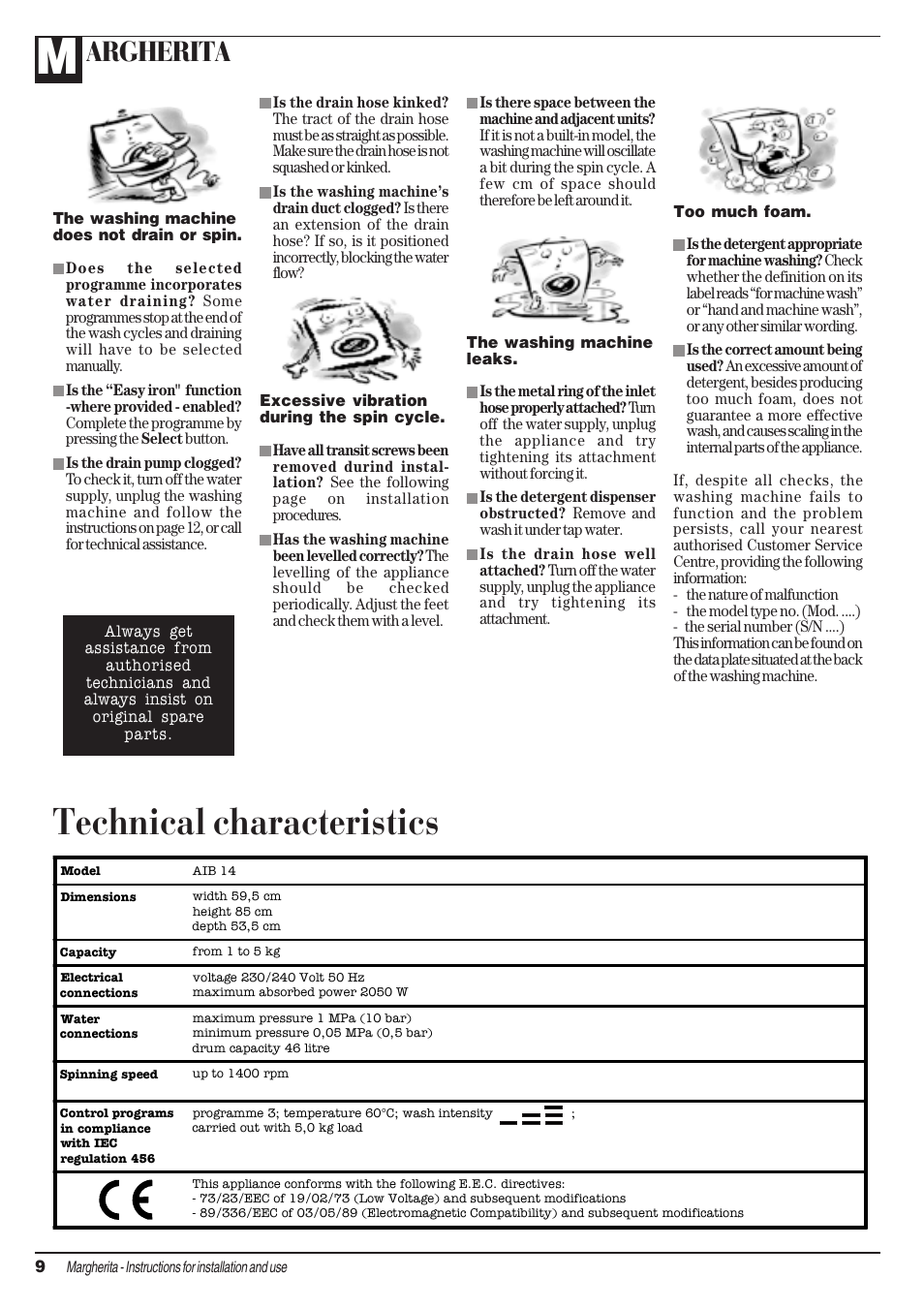Technical characteristics, Argherita | Ariston AIB 14 User Manual | Page 10 / 16