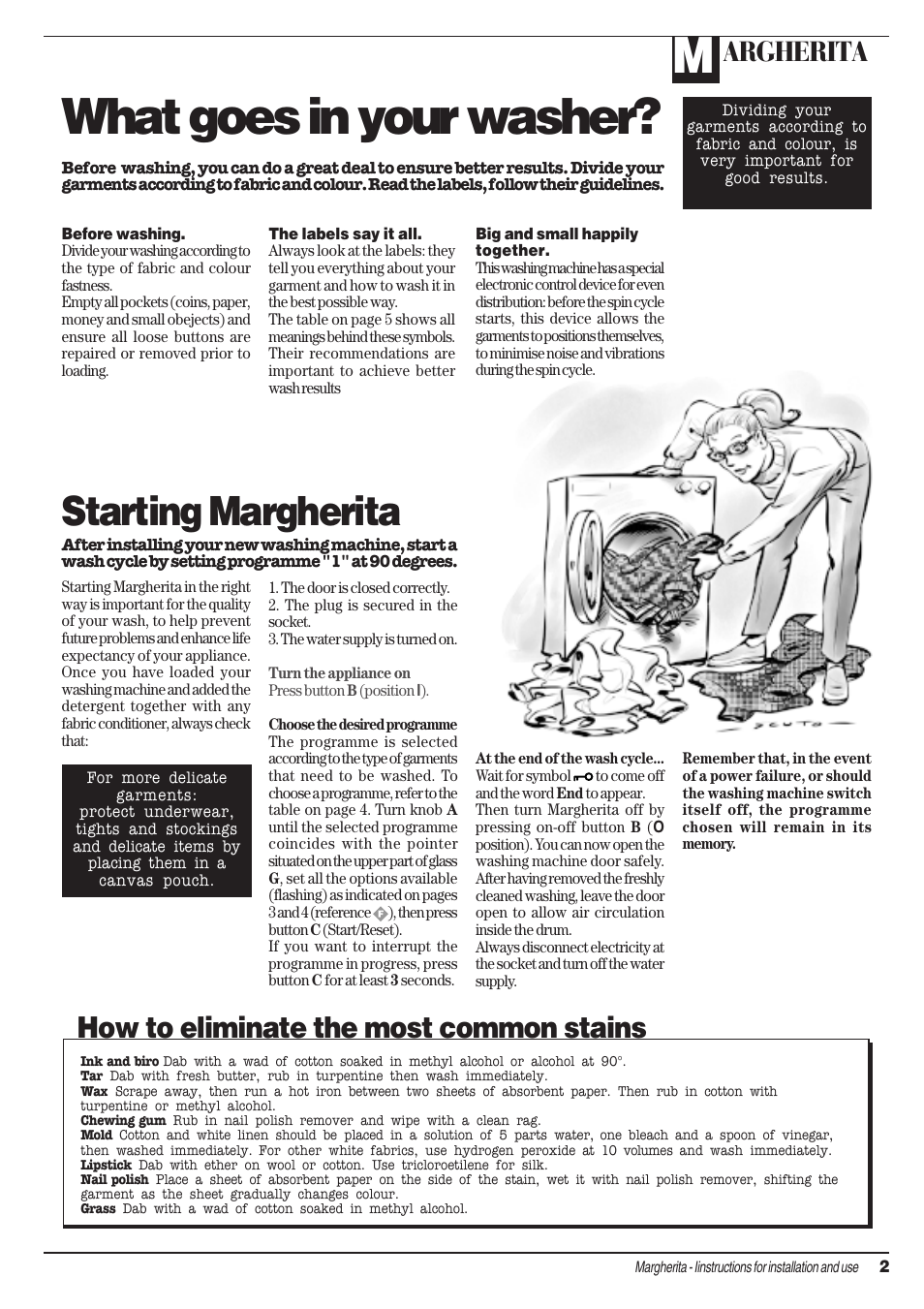 What goes in your washer, Starting margherita, How to eliminate the most common stains | Argherita | Ariston AIB 14 User Manual | Page 3 / 16