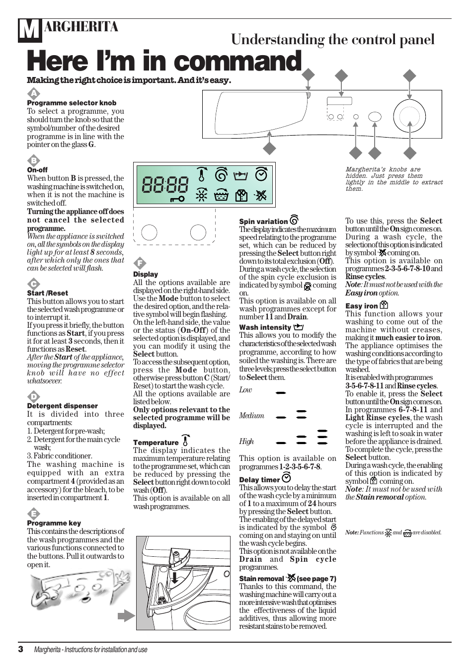 Here im in command, Understanding the control panel, Argherita | Ariston AIB 14 User Manual | Page 4 / 16