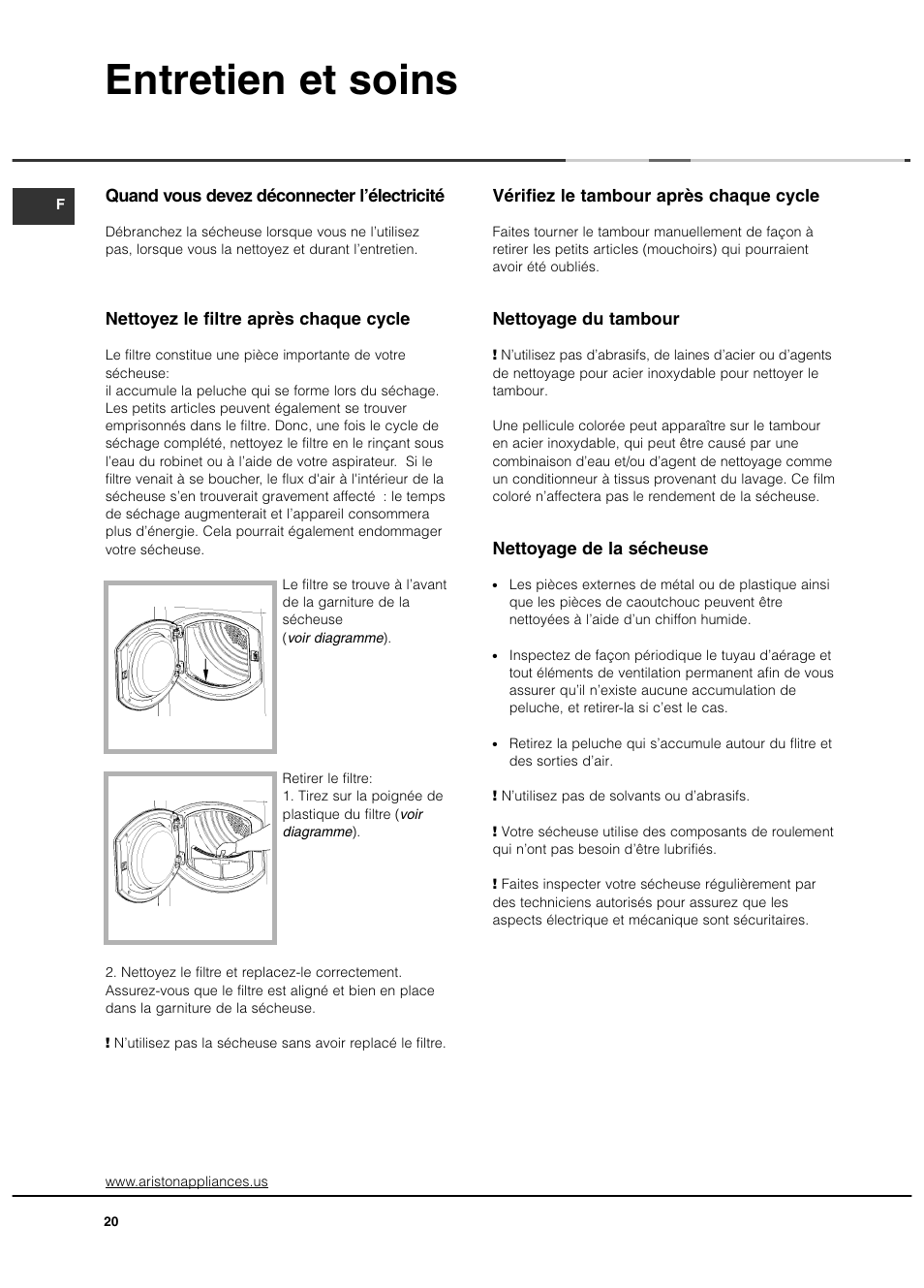 Entretien et soins | Ariston AS65VXS User Manual | Page 20 / 36