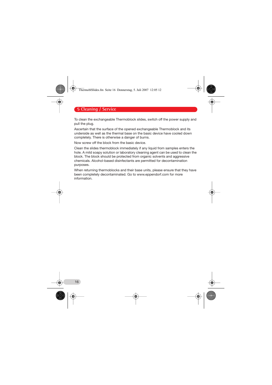 5 cleaning / service | Eppendorf Thermoblock slides User Manual | Page 7 / 15