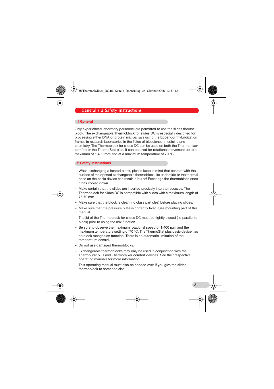 1 general / 2 safety instructions, 1 general, 2 safety instructions | Eppendorf Thermoblock for slides DC User Manual | Page 3 / 16