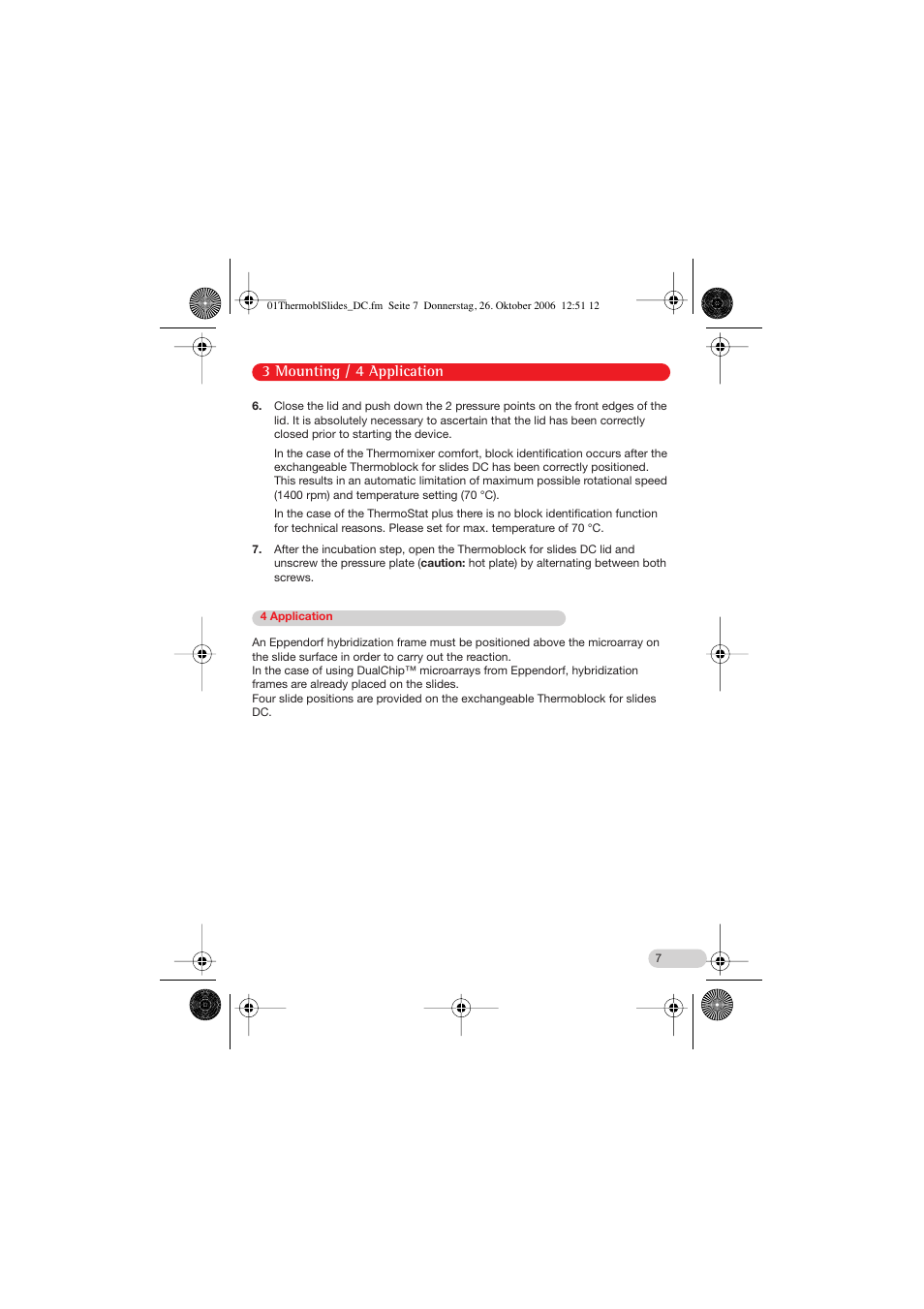 4 application, 3 mounting / 4 application | Eppendorf Thermoblock for slides DC User Manual | Page 7 / 16