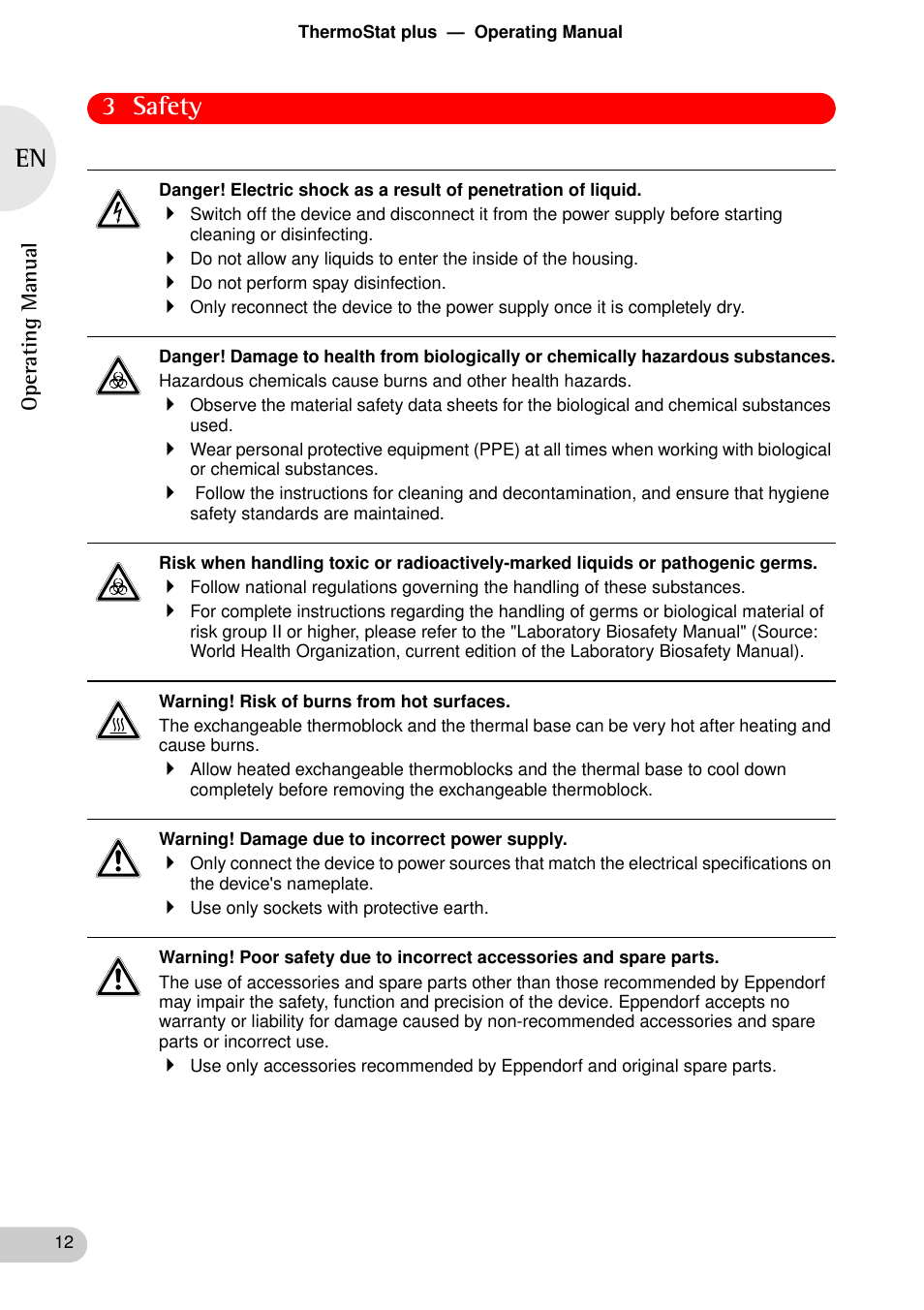 3 safety | Eppendorf ThermoStat plus User Manual | Page 10 / 33