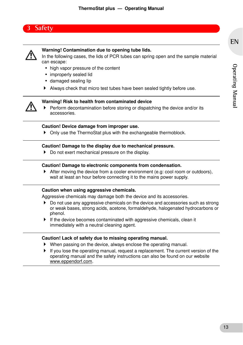 3 safety | Eppendorf ThermoStat plus User Manual | Page 11 / 33