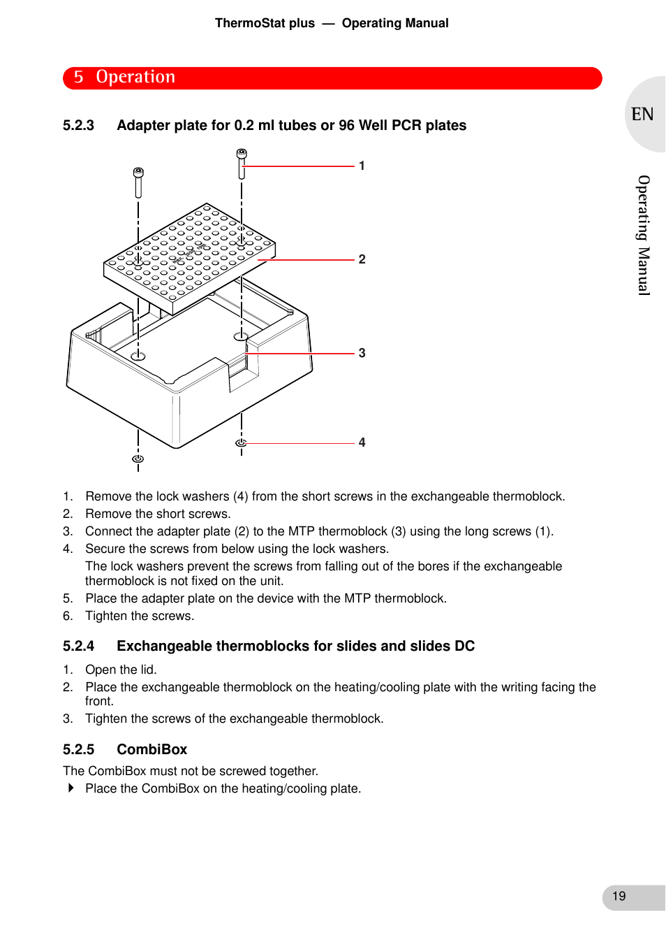 5 combibox, 5 operation | Eppendorf ThermoStat plus User Manual | Page 17 / 33