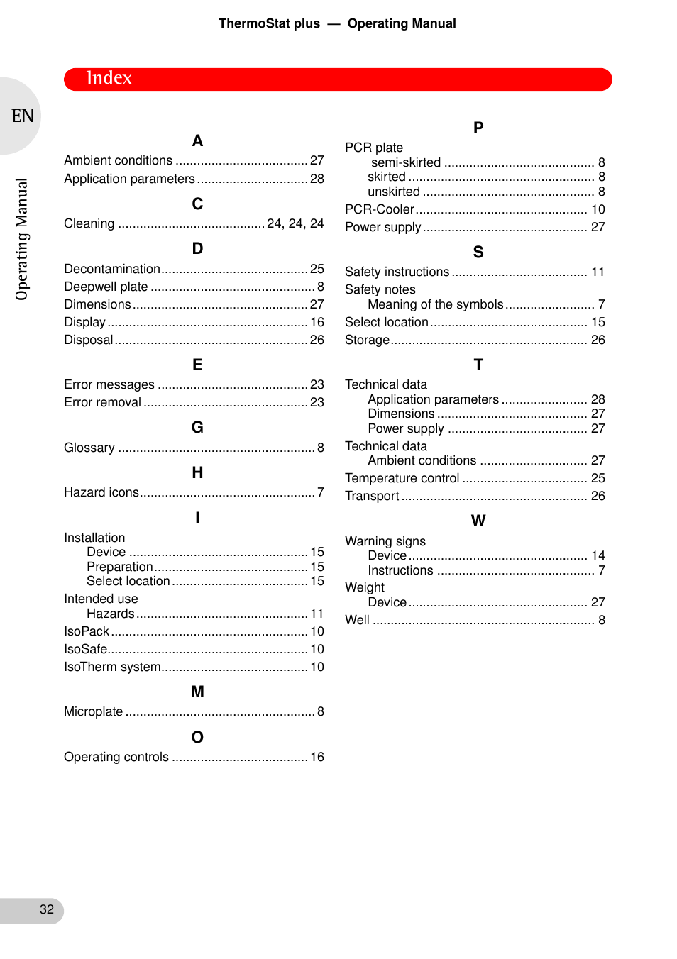 Index, 11 index | Eppendorf ThermoStat plus User Manual | Page 30 / 33