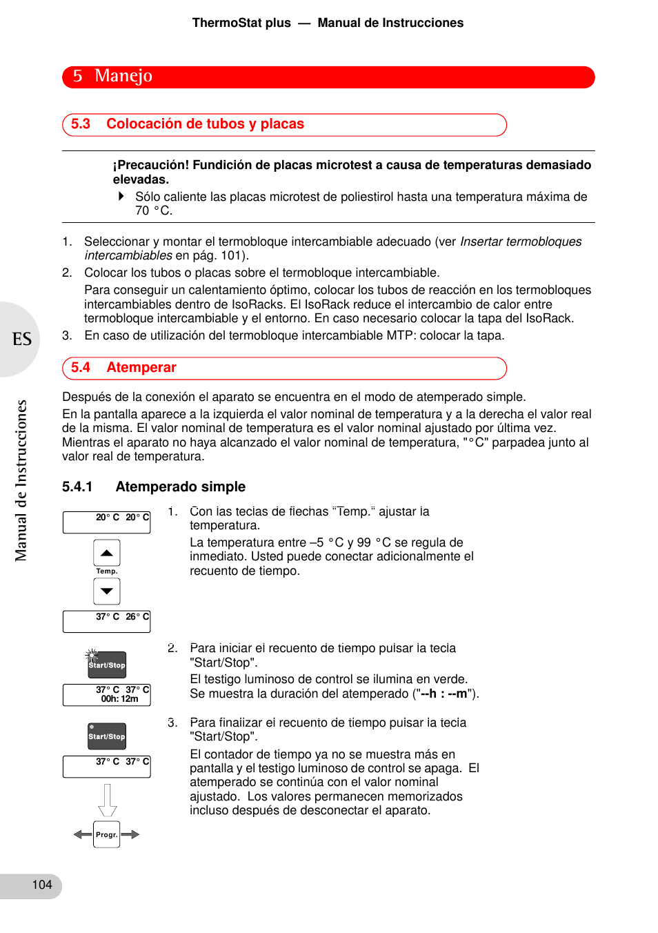 3 colocación de tubos y placas, 4 atemperar, 1 atemperado simple | 3 colocación de tubos y placas 5.4 atemperar, 5 manejo | Eppendorf ThermoStat plus User Manual | Page 18 / 33