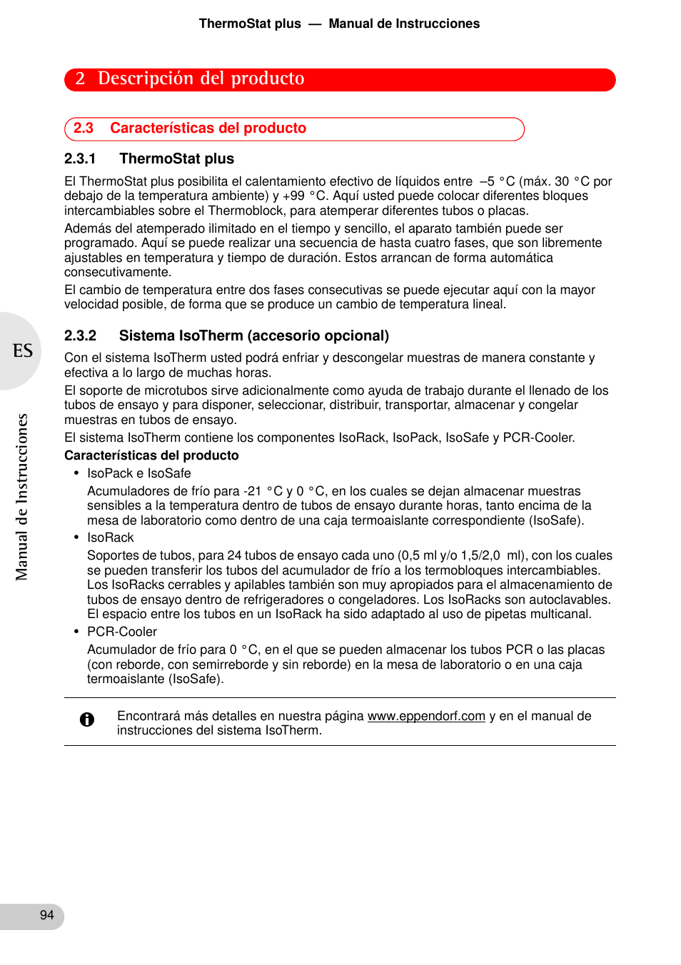 3 características del producto, 1 thermostat plus, 2 sistema isotherm (accesorio opcional) | 2 descripción del producto | Eppendorf ThermoStat plus User Manual | Page 8 / 33