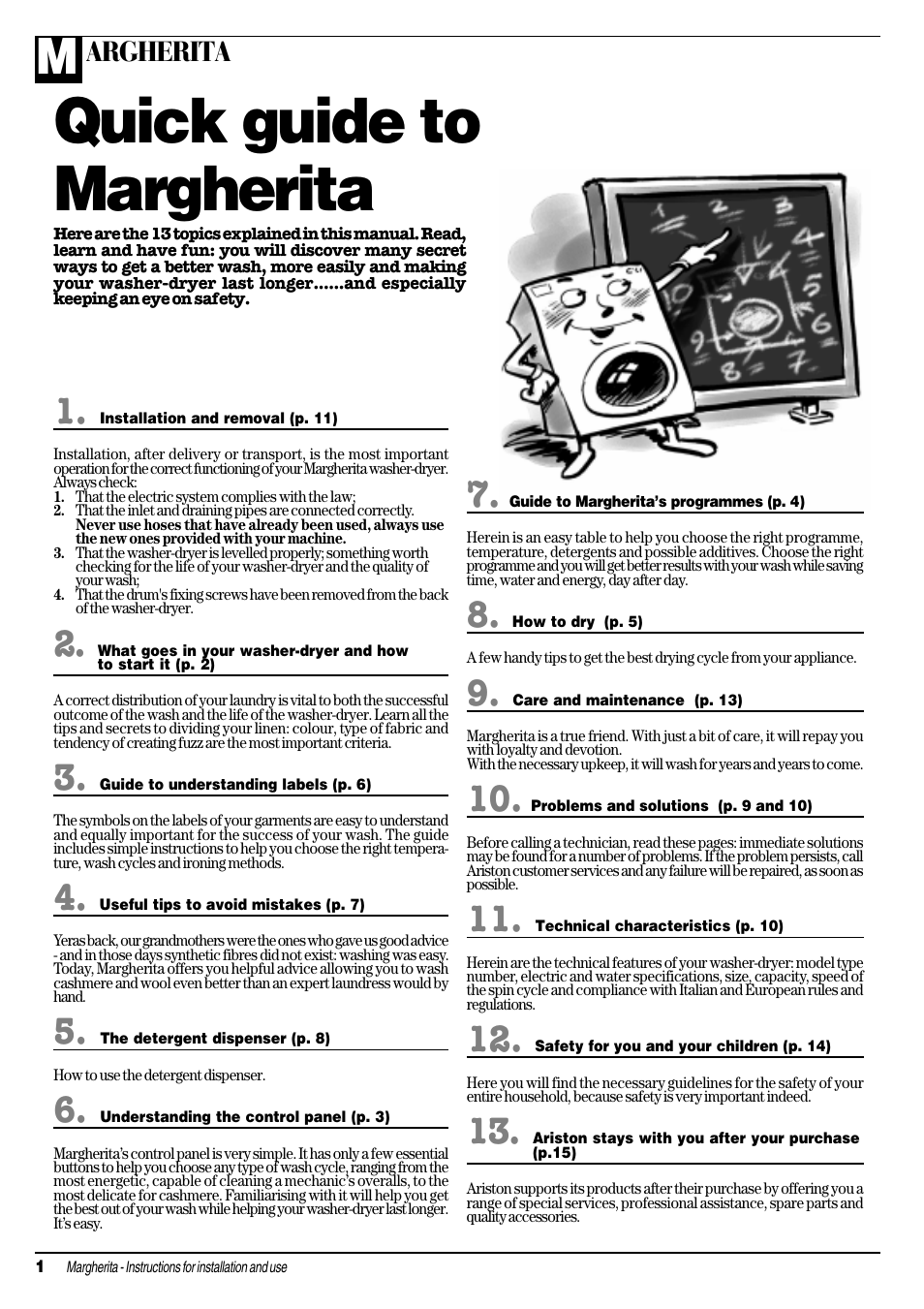 Quick guide to margherita, Argherita | Ariston MARGHERITA AWD 10 User Manual | Page 2 / 20