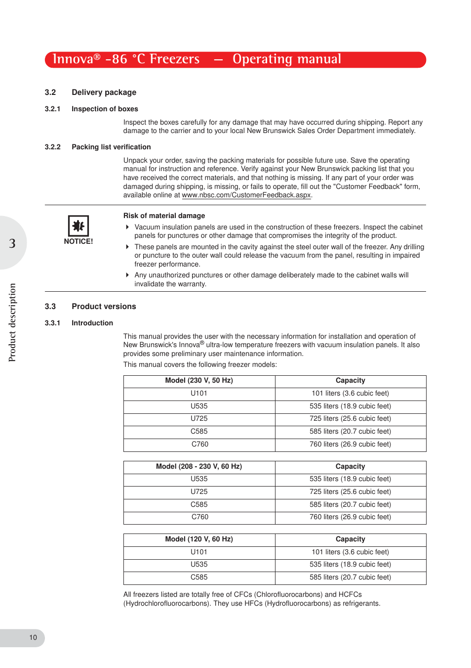 Innova® -86 °c freezers — operating manual, Product description | Eppendorf New Brunswick -86 °C Freezers Innova User Manual | Page 10 / 44