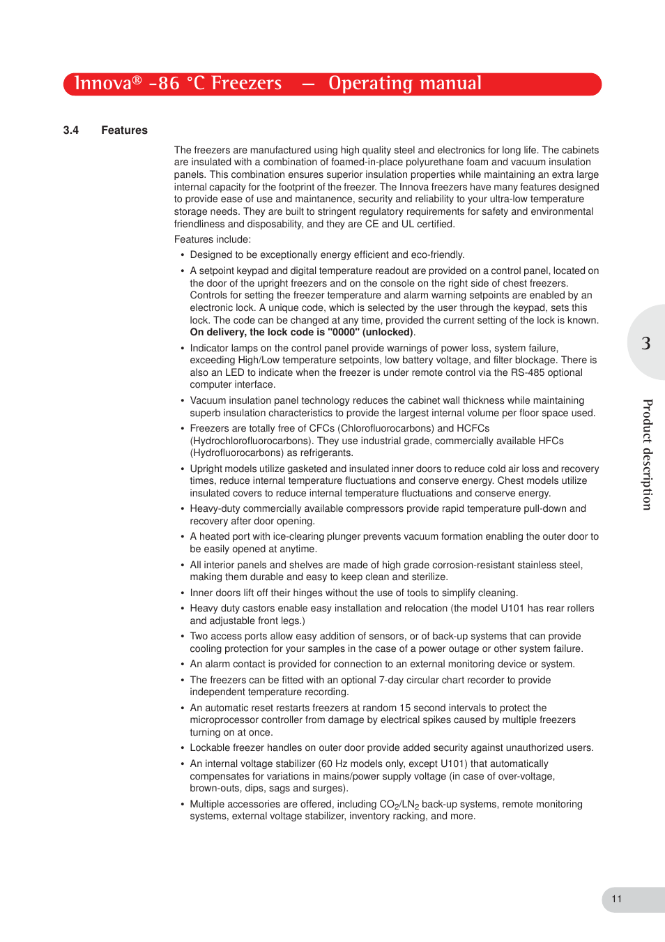 Innova® -86 °c freezers — operating manual, Product description | Eppendorf New Brunswick -86 °C Freezers Innova User Manual | Page 11 / 44