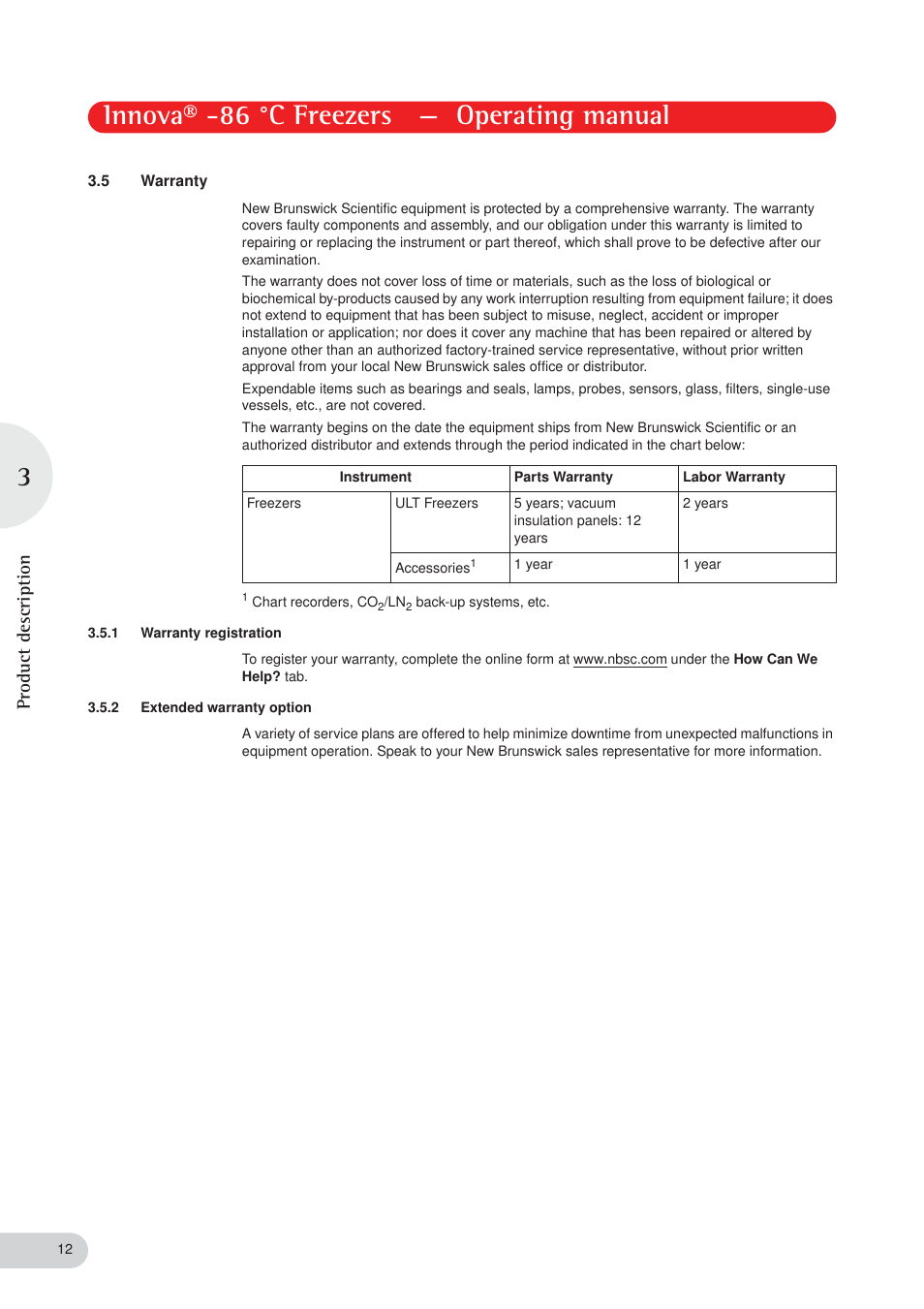 Innova® -86 °c freezers — operating manual, Product description | Eppendorf New Brunswick -86 °C Freezers Innova User Manual | Page 12 / 44