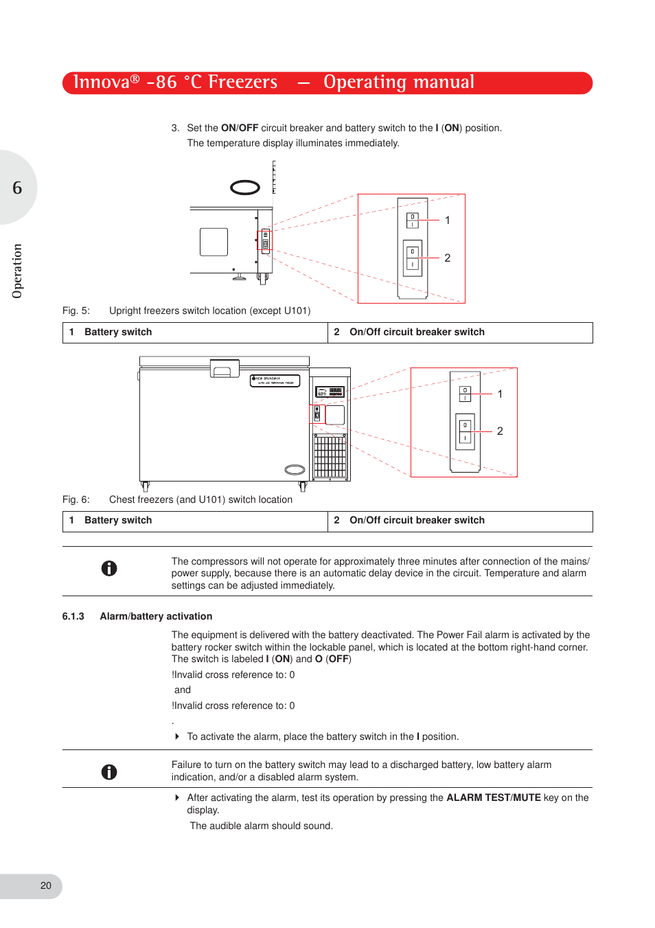 Innova® -86 °c freezers — operating manual, Operation | Eppendorf New Brunswick -86 °C Freezers Innova User Manual | Page 20 / 44