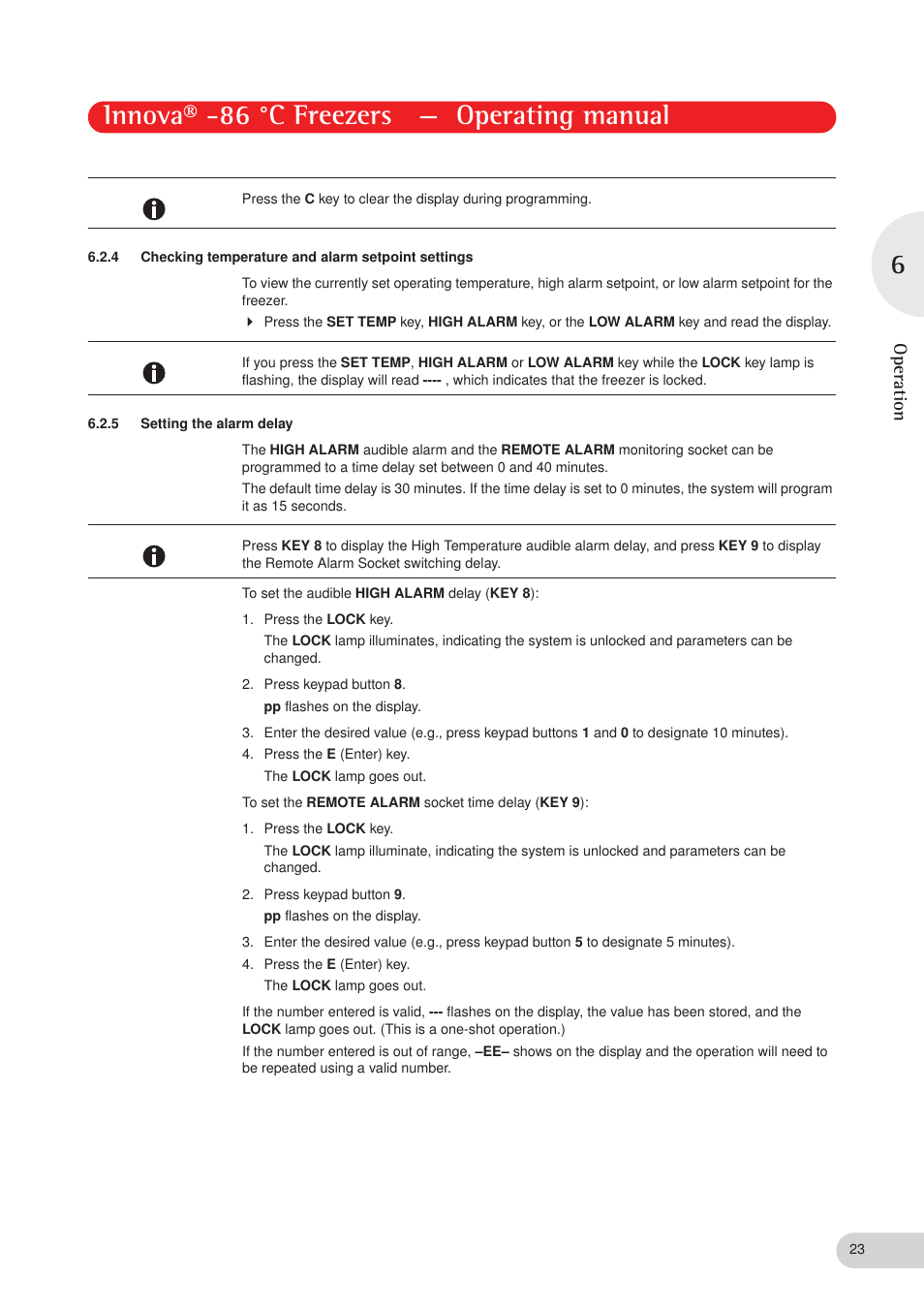 Innova® -86 °c freezers — operating manual, Oper ation | Eppendorf New Brunswick -86 °C Freezers Innova User Manual | Page 23 / 44