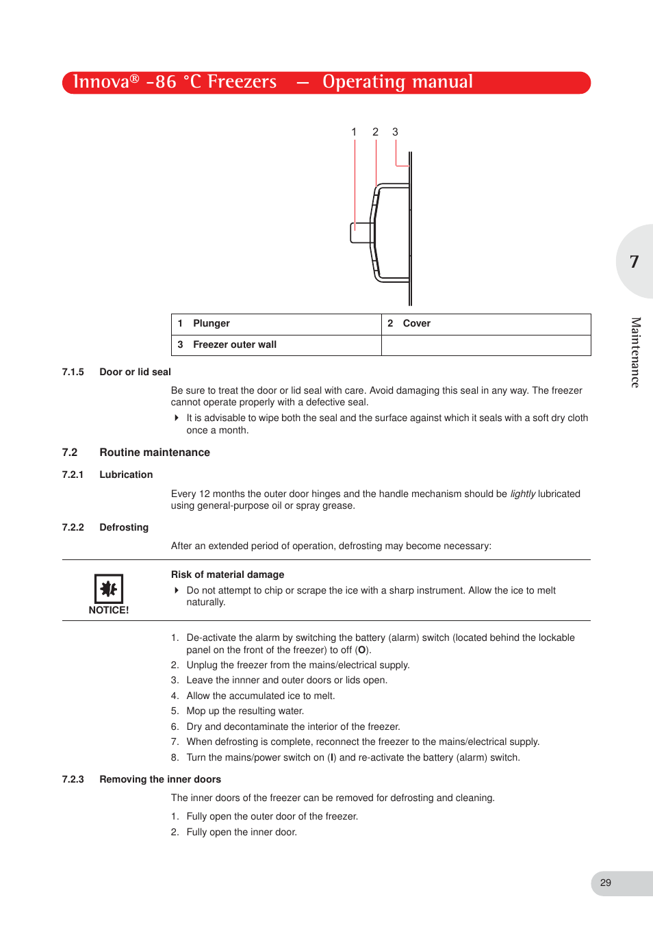 Innova® -86 °c freezers — operating manual, Main ten ance | Eppendorf New Brunswick -86 °C Freezers Innova User Manual | Page 29 / 44