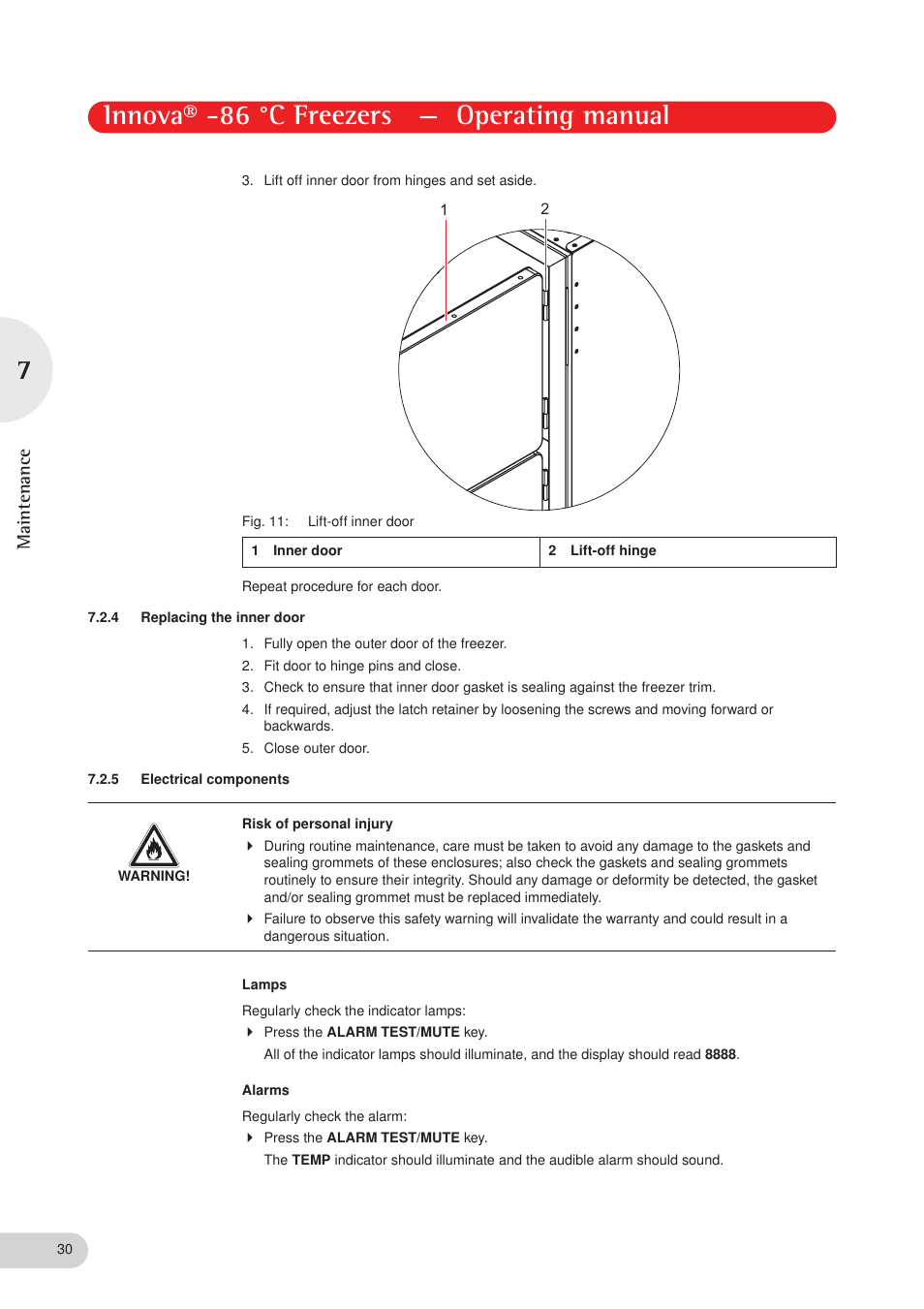 Innova® -86 °c freezers — operating manual, Maintenance | Eppendorf New Brunswick -86 °C Freezers Innova User Manual | Page 30 / 44