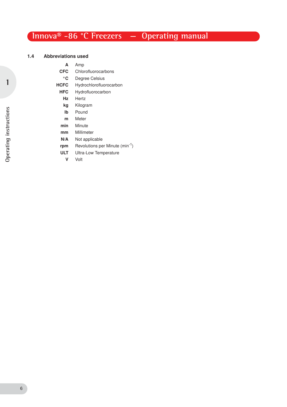 Innova® -86 °c freezers — operating manual, Operating instructions | Eppendorf New Brunswick -86 °C Freezers Innova User Manual | Page 6 / 44