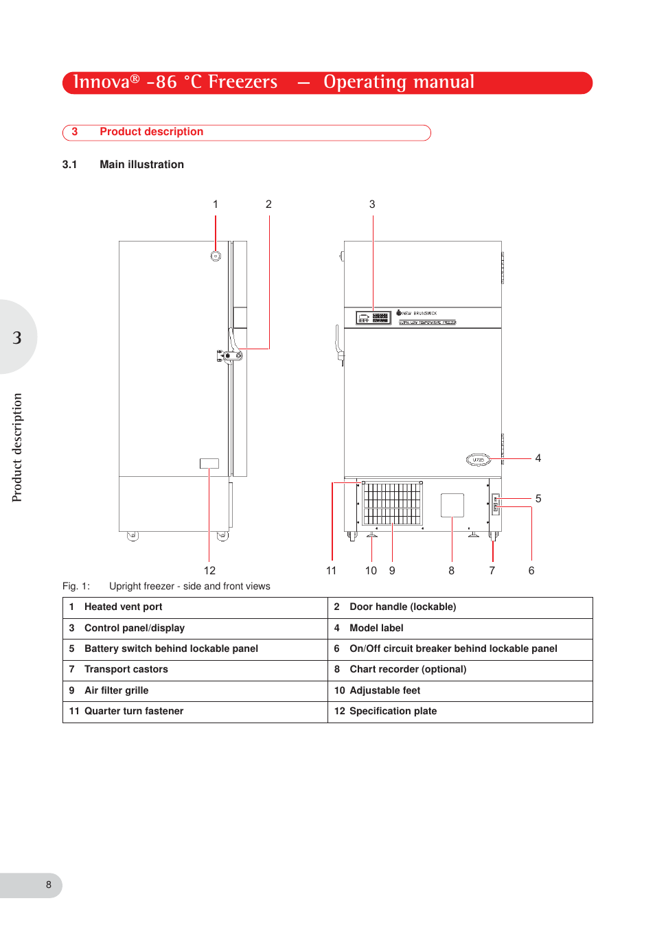 Innova® -86 °c freezers — operating manual, Product description | Eppendorf New Brunswick -86 °C Freezers Innova User Manual | Page 8 / 44