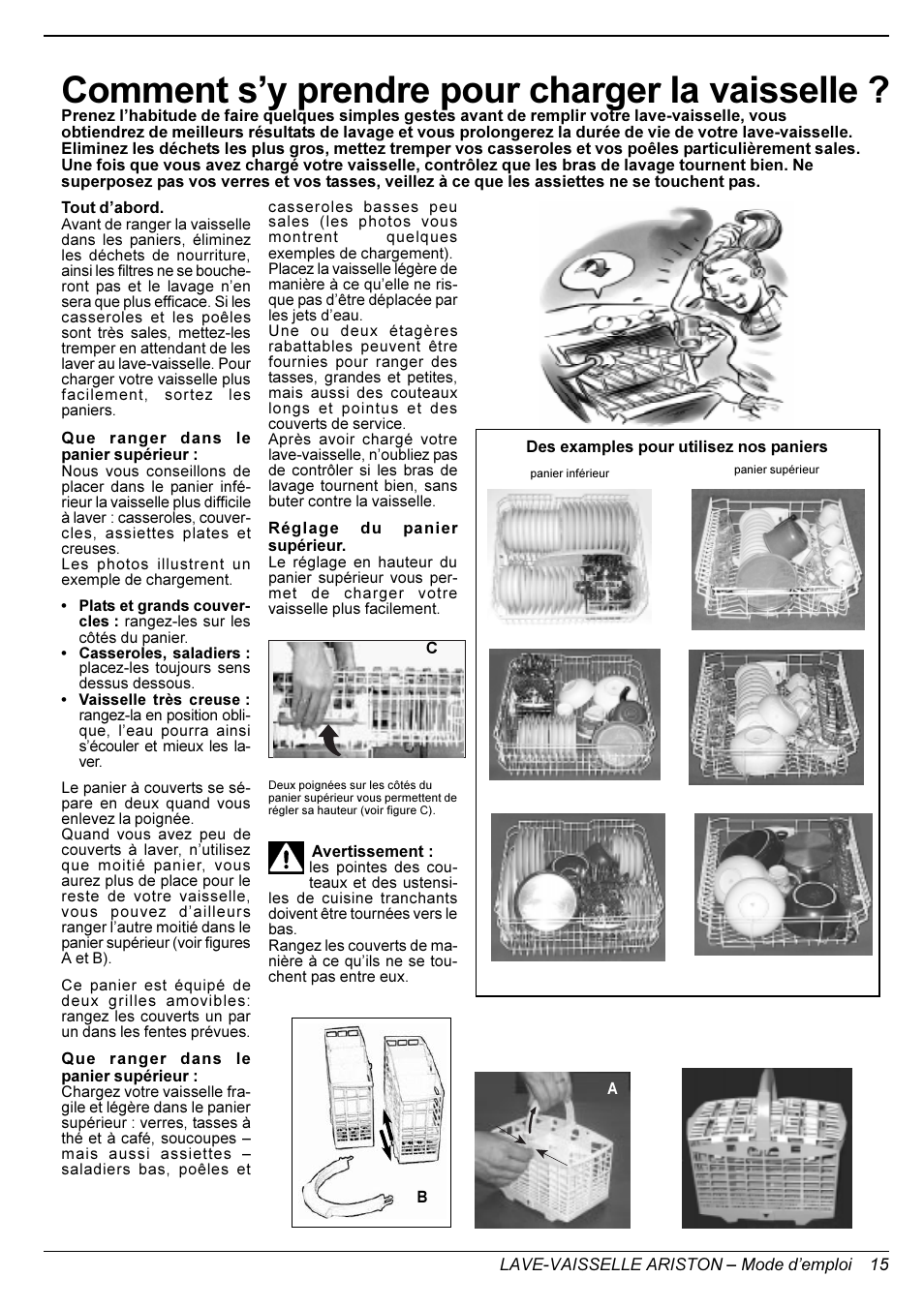 Comment sy prendre pour charger la vaisselle | Ariston LL 64 B-S-W User Manual | Page 17 / 36