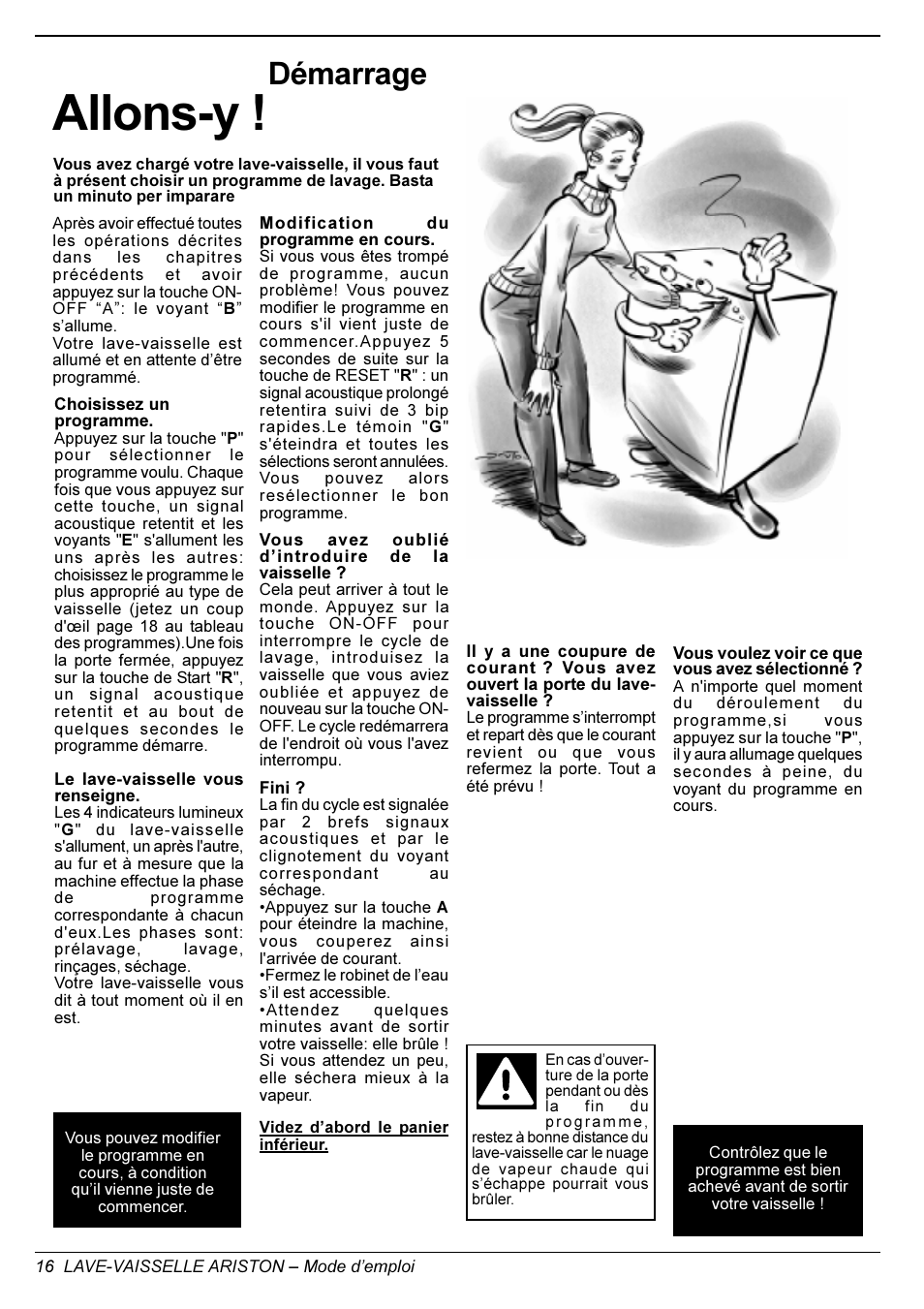 Allons-y, Démarrage | Ariston LL 64 B-S-W User Manual | Page 18 / 36