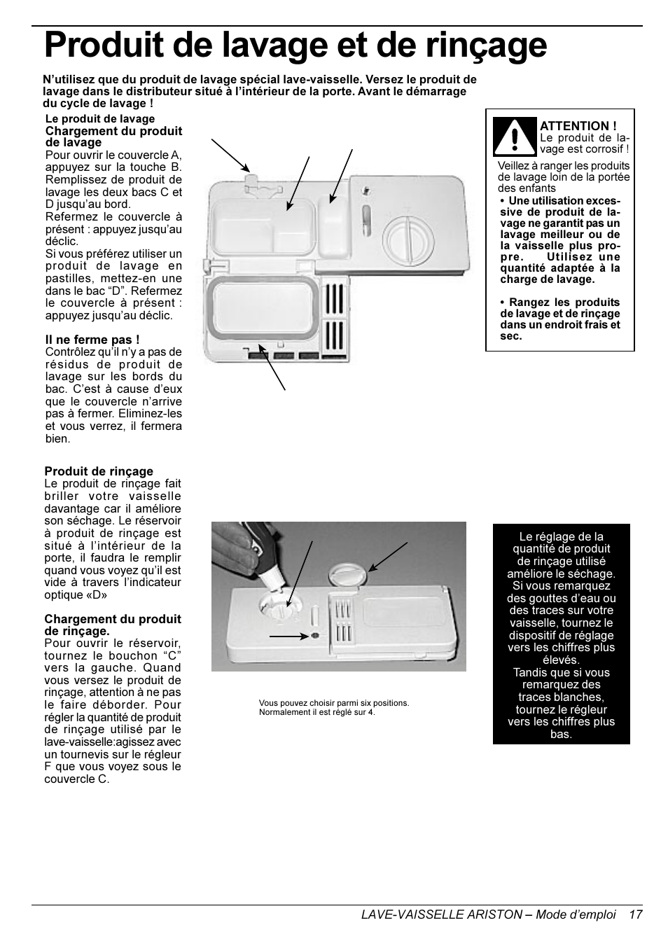 Produit de lavage et de rinçage | Ariston LL 64 B-S-W User Manual | Page 19 / 36