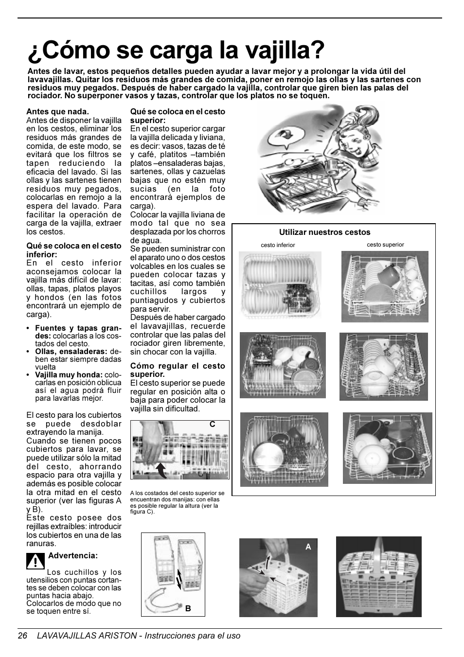 Cómo se carga la vajilla | Ariston LL 64 B-S-W User Manual | Page 28 / 36