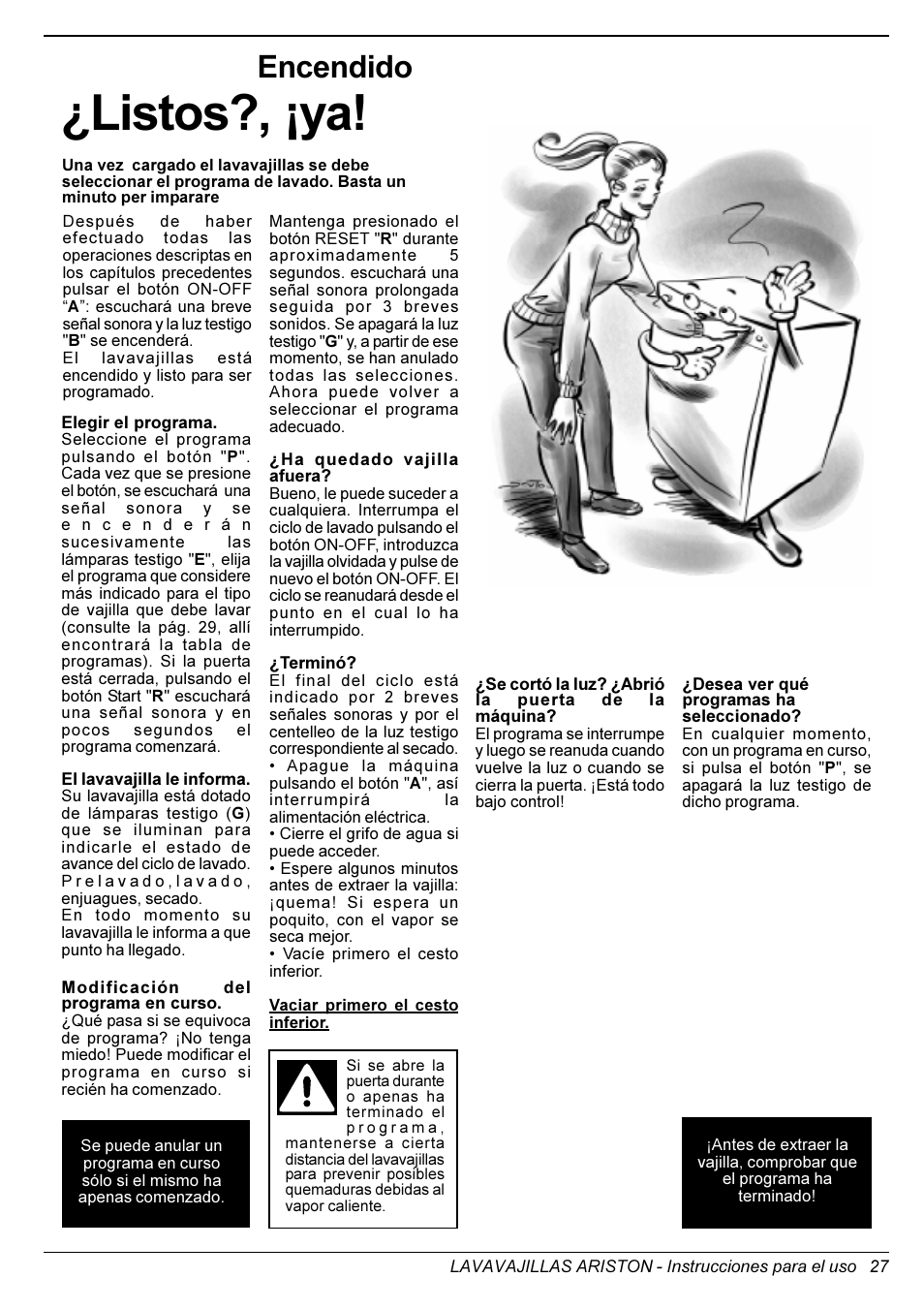 Listos?, ¡ya, Encendido | Ariston LL 64 B-S-W User Manual | Page 29 / 36