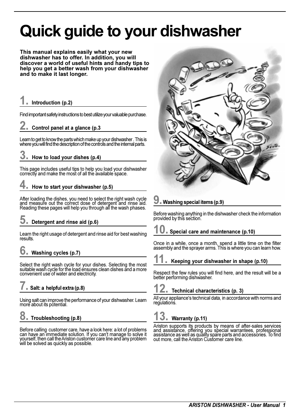 Quick guide to your dishwasher | Ariston LL 64 B-S-W User Manual | Page 3 / 36