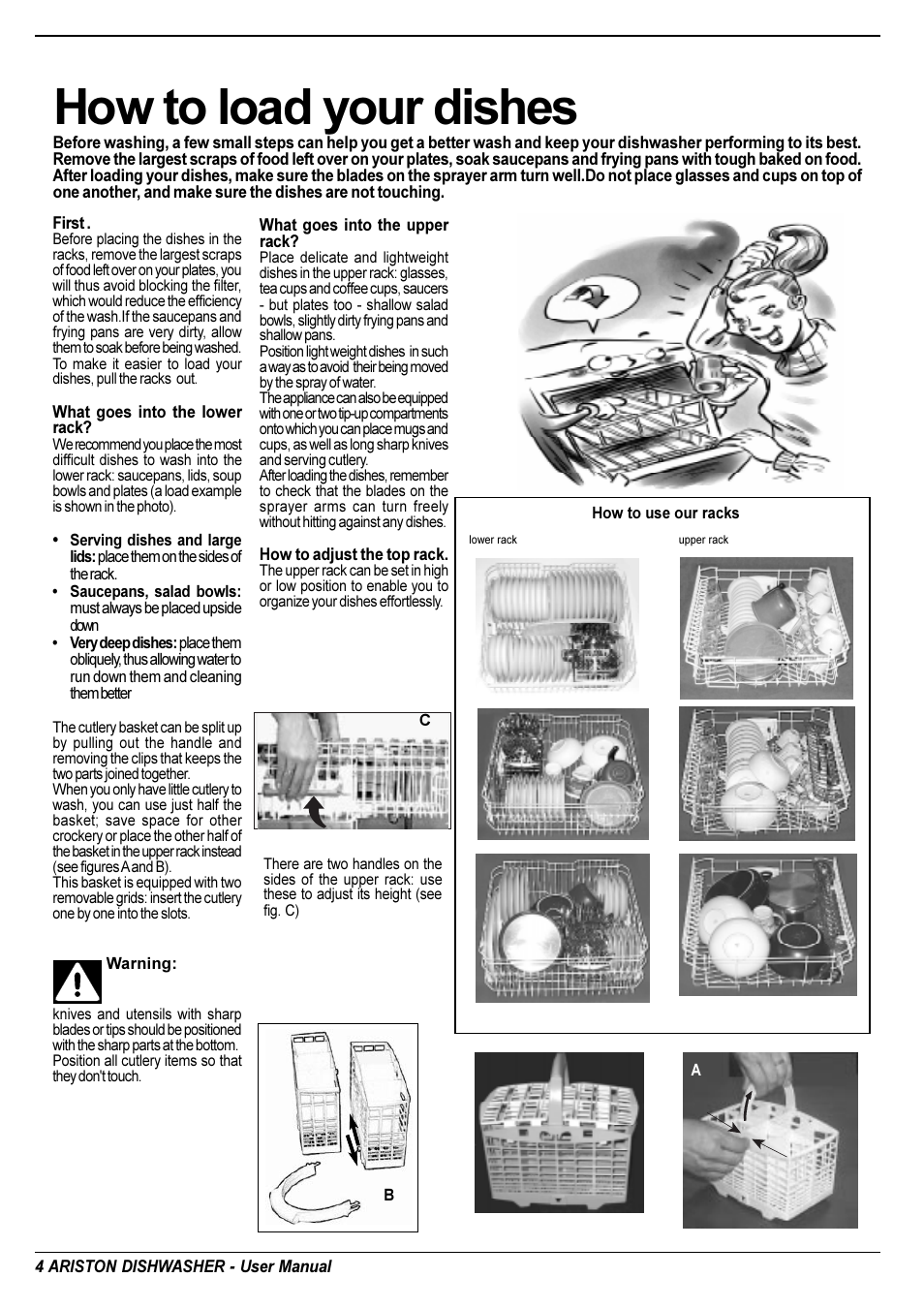How to load your dishes | Ariston LL 64 B-S-W User Manual | Page 6 / 36