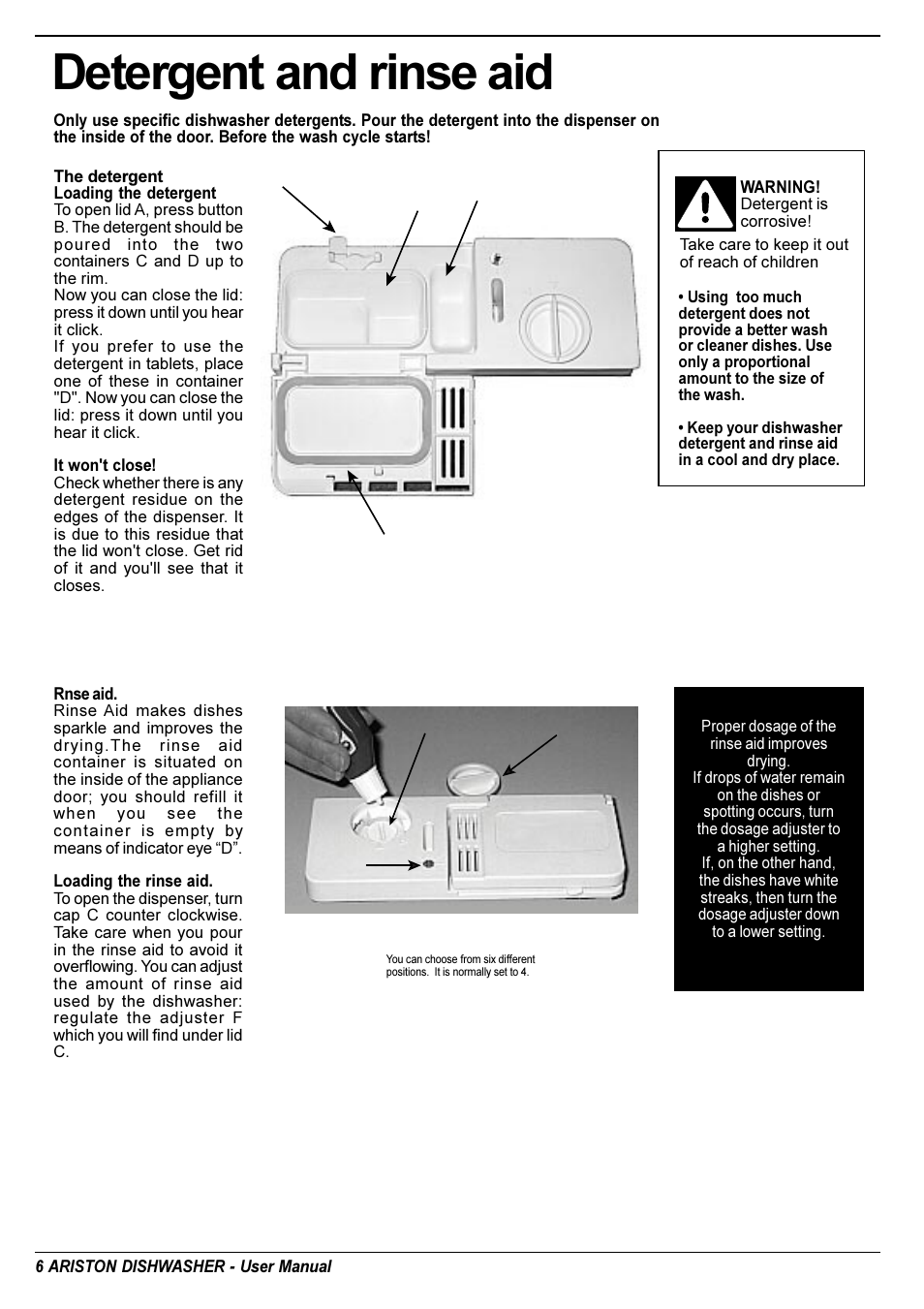 Detergent and rinse aid | Ariston LL 64 B-S-W User Manual | Page 8 / 36