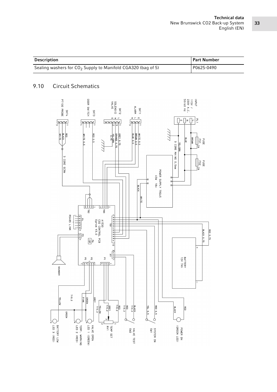 10 circuit schematics, Circuit schematics | Eppendorf CO2 Back-up System User Manual | Page 33 / 40