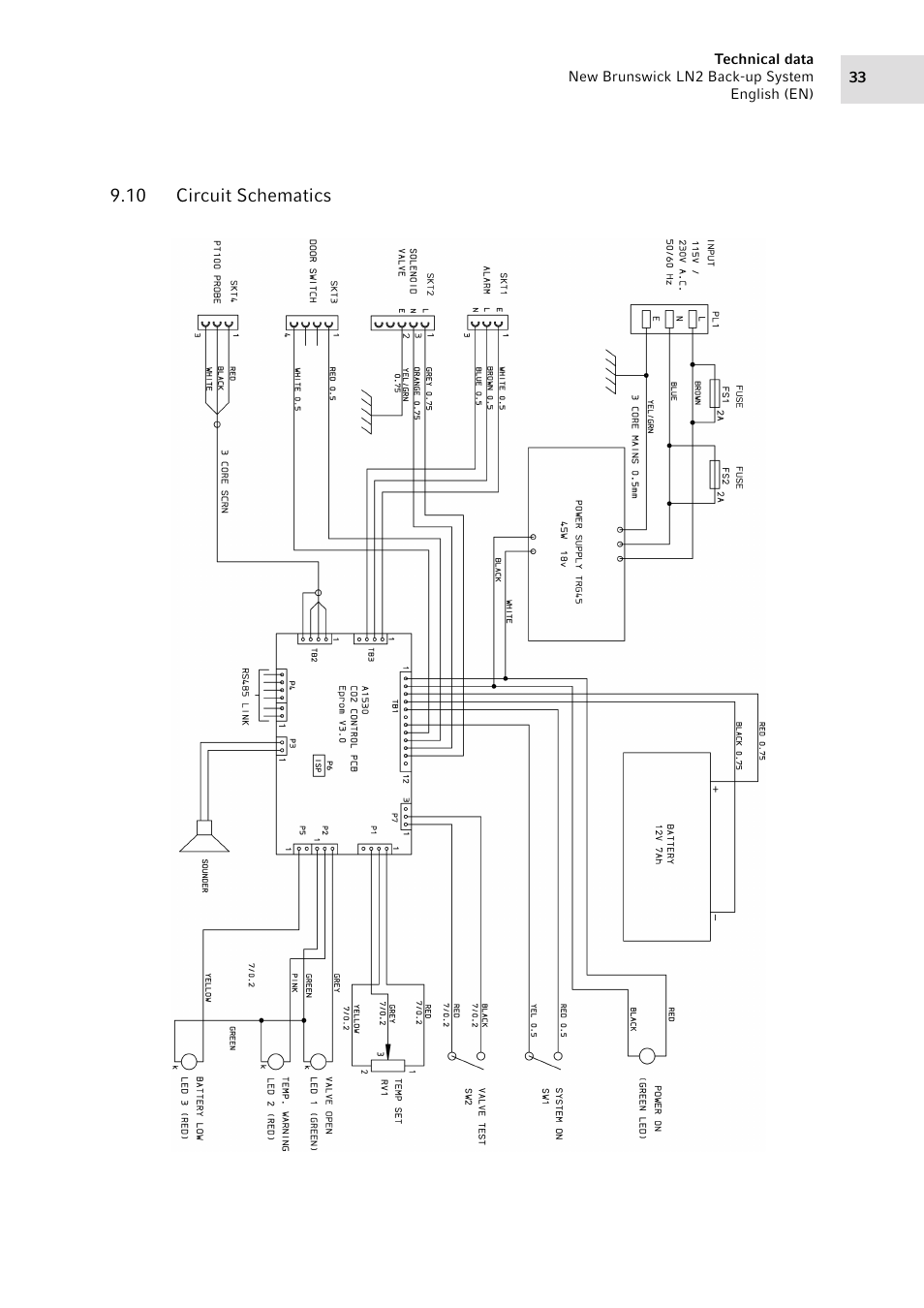 10 circuit schematics, Circuit schematics | Eppendorf LN2 Backup System User Manual | Page 33 / 40