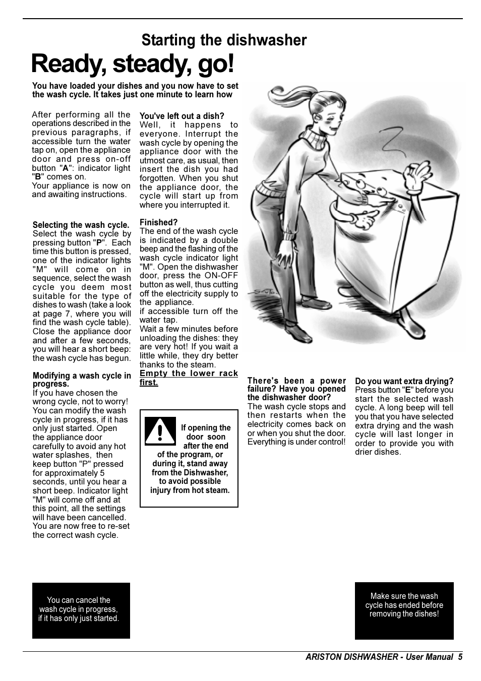 Ready, steady, go, Starting the dishwasher | Ariston LI 640 I-B-S-W User Manual | Page 7 / 36