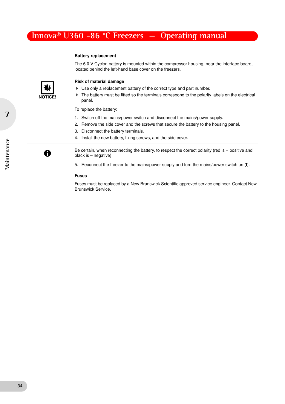 Maintenance | Eppendorf New Brunswick -86 °C Freezers Innova U360 User Manual | Page 34 / 46