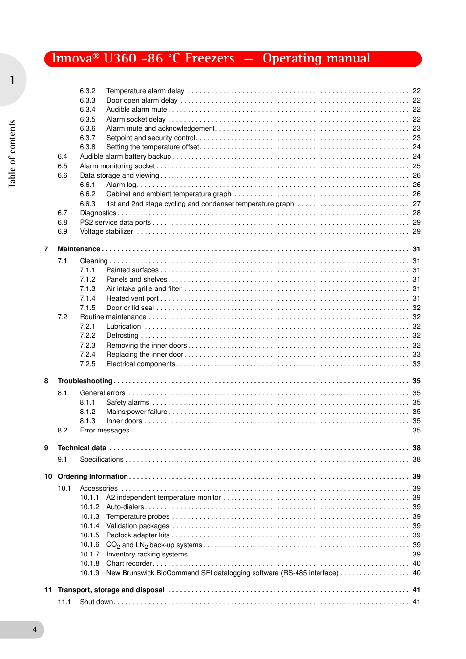 Ta ble of conte nts | Eppendorf New Brunswick -86 °C Freezers Innova U360 User Manual | Page 4 / 46