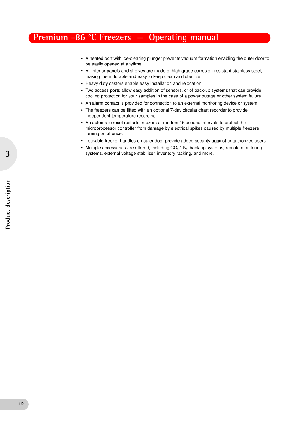 Premium -86 °c freezers — operating manual, Product descriptio n | Eppendorf New Brunswick -86 °C Freezers Premium User Manual | Page 12 / 44
