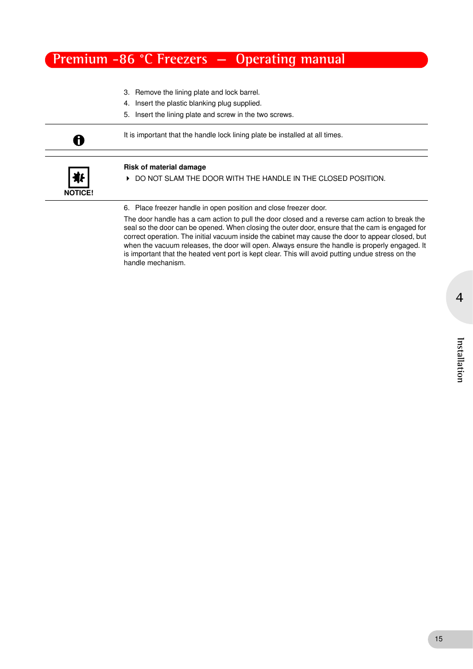 Premium -86 °c freezers — operating manual | Eppendorf New Brunswick -86 °C Freezers Premium User Manual | Page 15 / 44