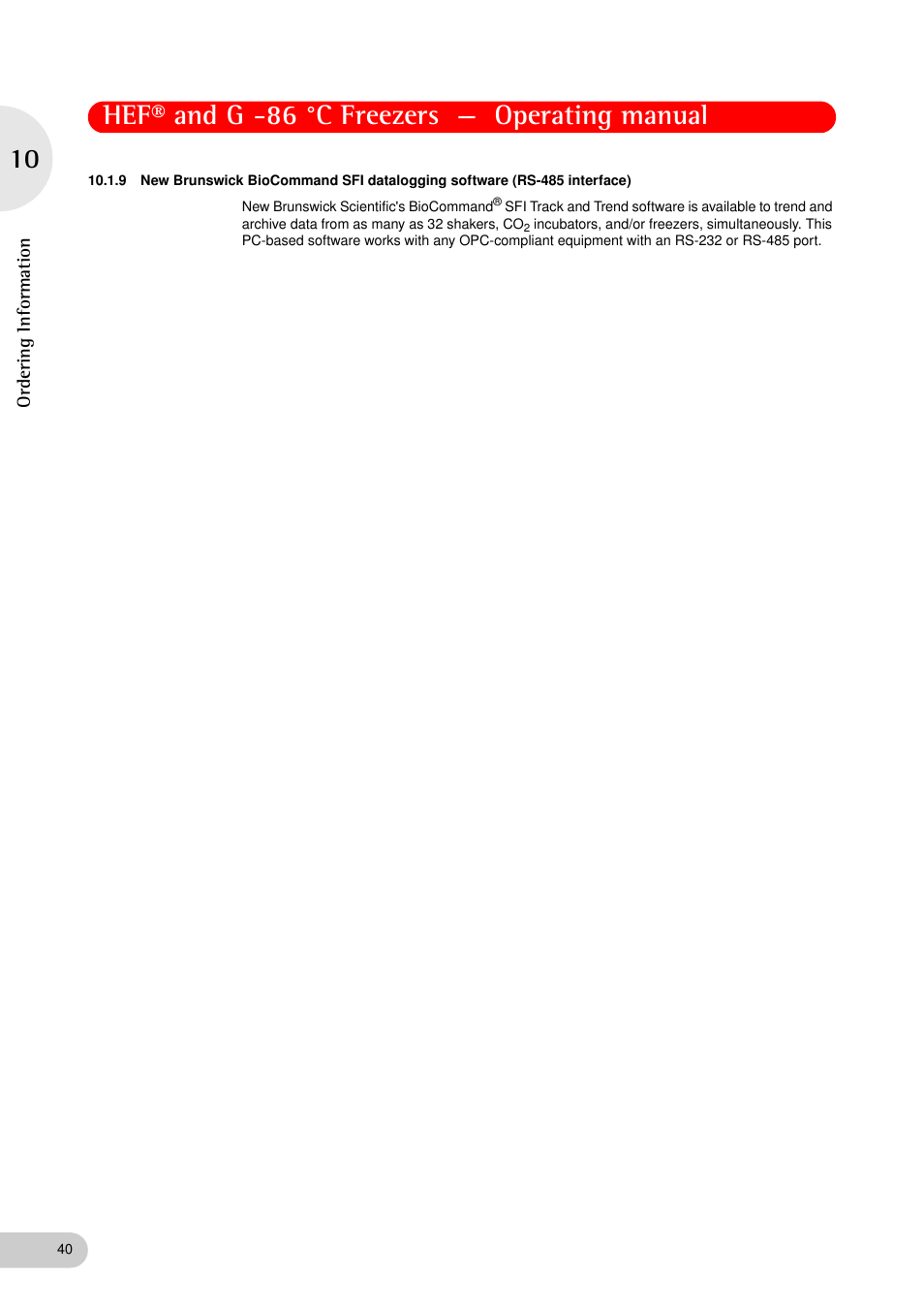 Hef® and g -86 °c freezers — operating manual | Eppendorf New Brunswick -86 °C Freezers G User Manual | Page 40 / 46