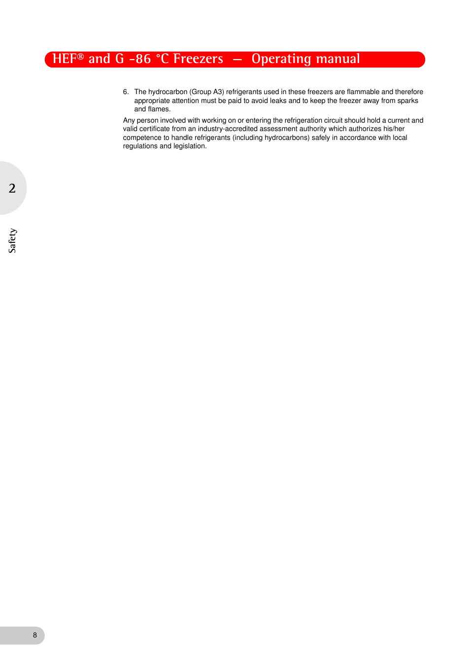 Hef® and g -86 °c freezers — operating manual | Eppendorf New Brunswick -86 °C Freezers G User Manual | Page 8 / 46