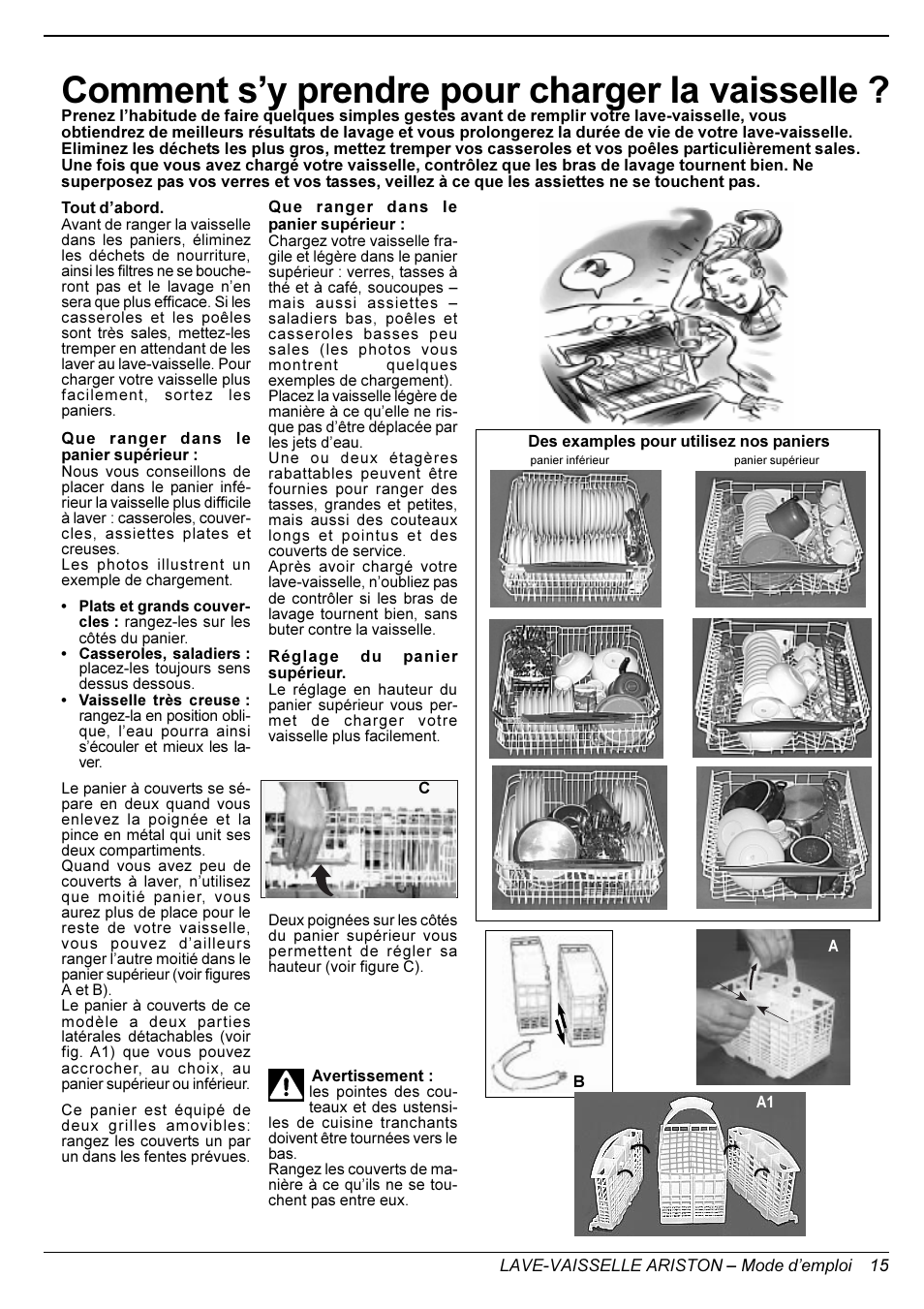 Comment sy prendre pour charger la vaisselle | Ariston LL 65 B-S-W User Manual | Page 15 / 31