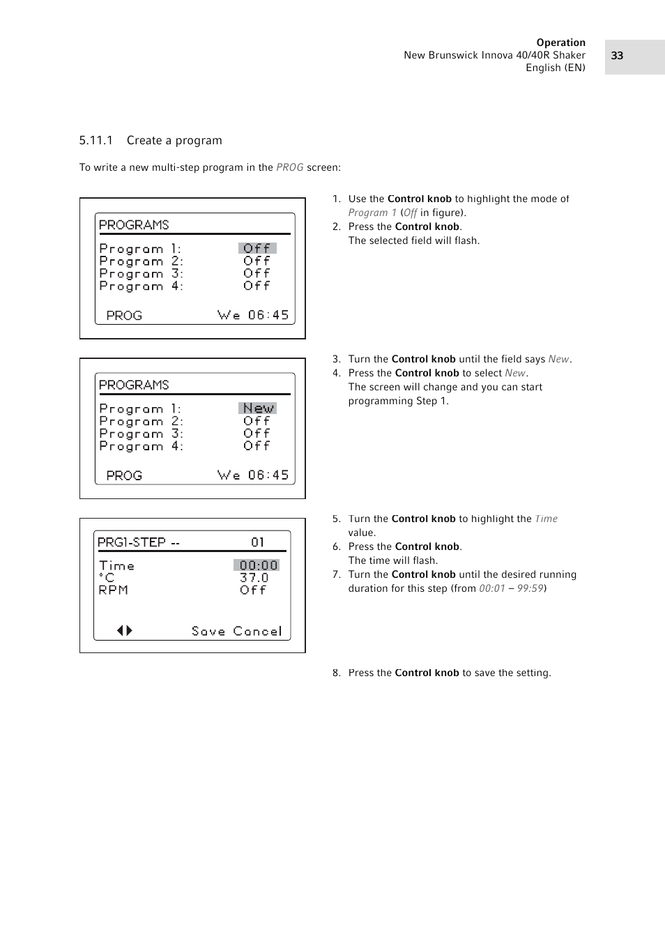 1 create a program, Create a program | Eppendorf Innova 40R Shaker User Manual | Page 33 / 64