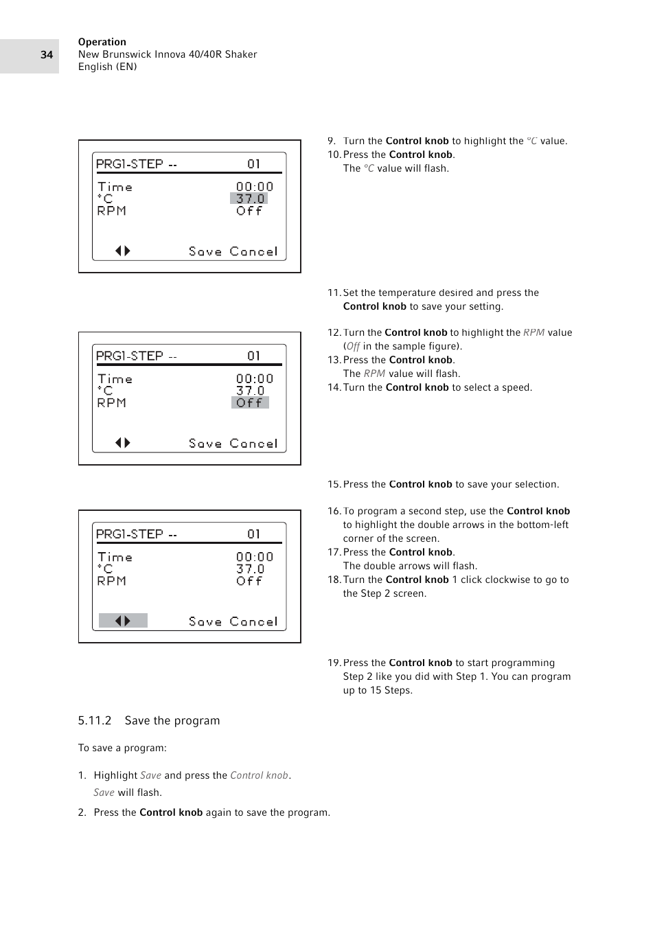 2 save the program, Save the program | Eppendorf Innova 40R Shaker User Manual | Page 34 / 64